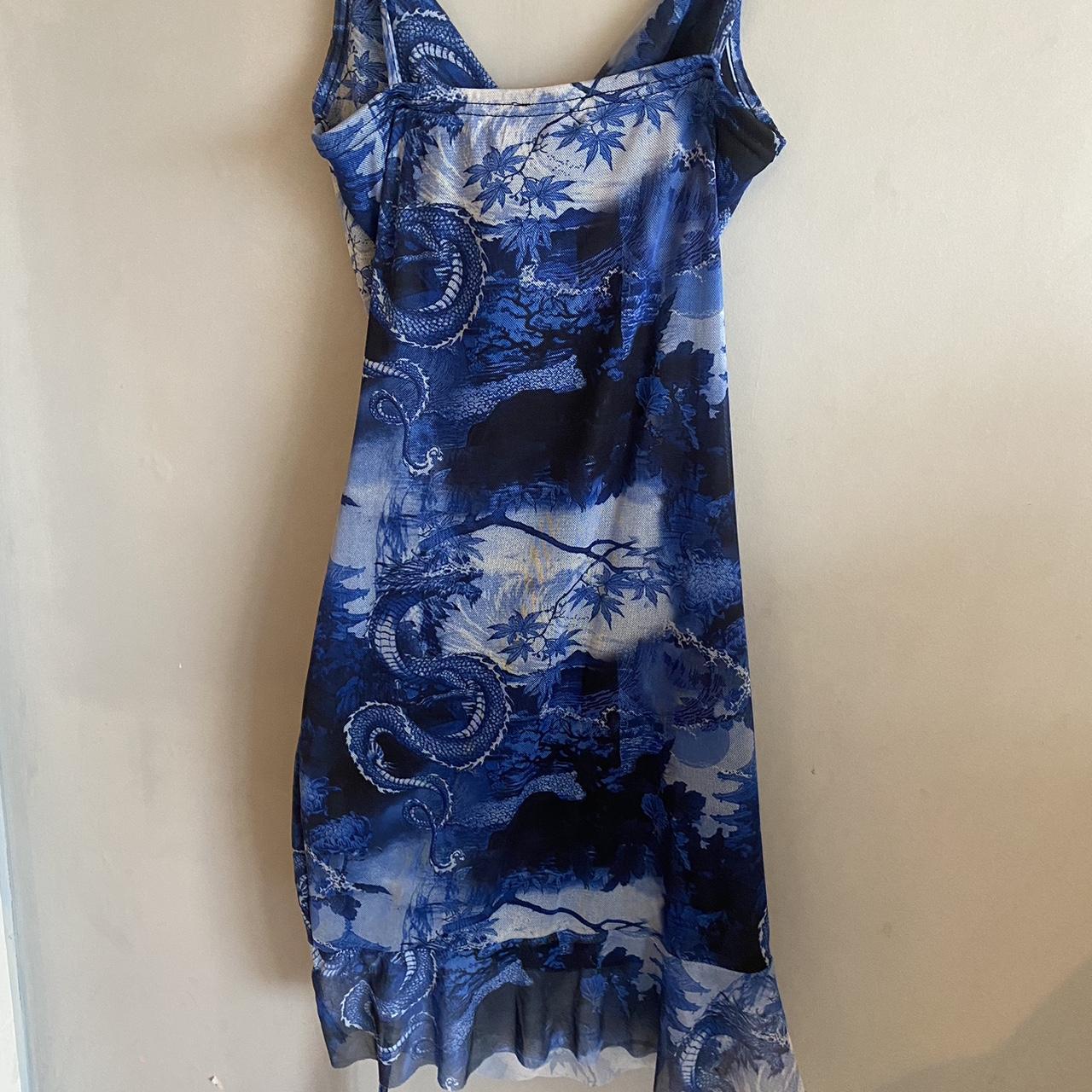 BRAND NEW! PLT blue dragon print dress, Ruffled... - Depop