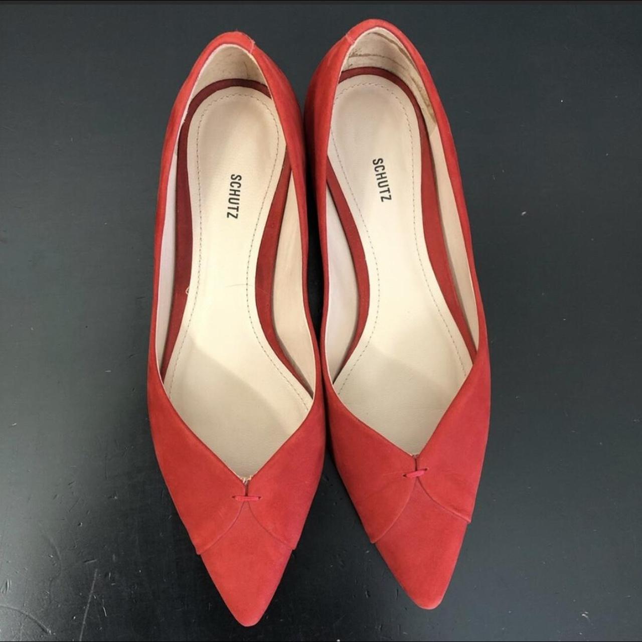 Schutz Red Suede Pointed Toe Flat Shoes. Size 6B.... - Depop