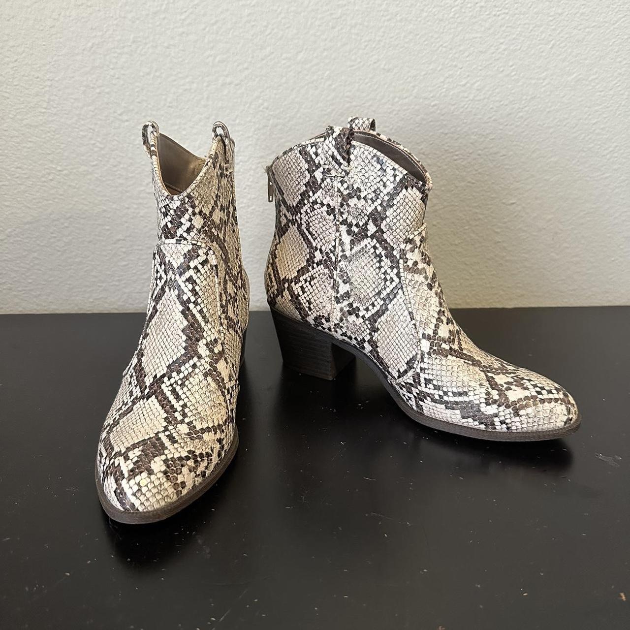 Black and white snakeskin booties best sale