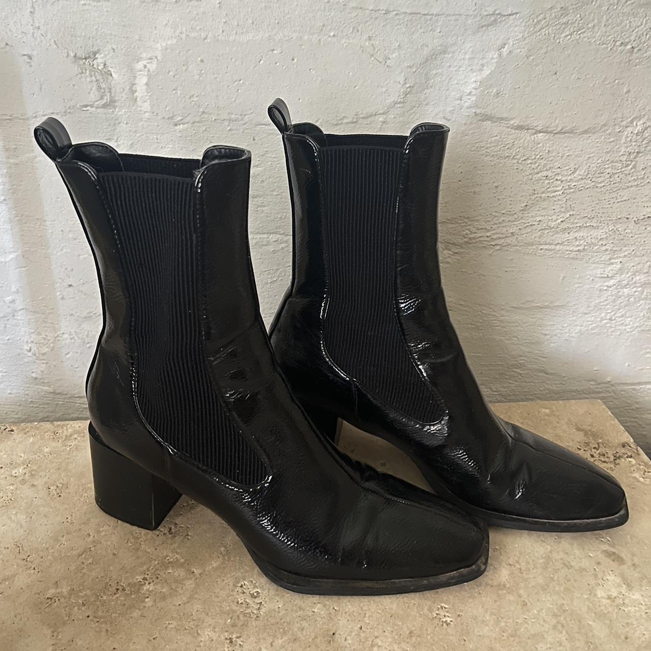 Black novo patent look leather boots Size AU 7 - Depop