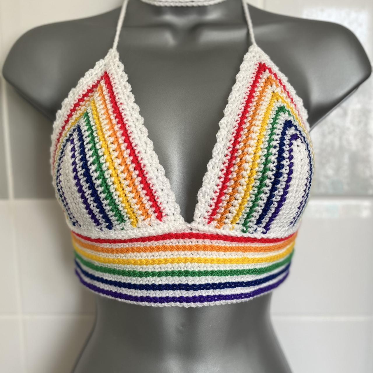 70s rainbow crochet bra top - THRIFTWARES VINTAGE