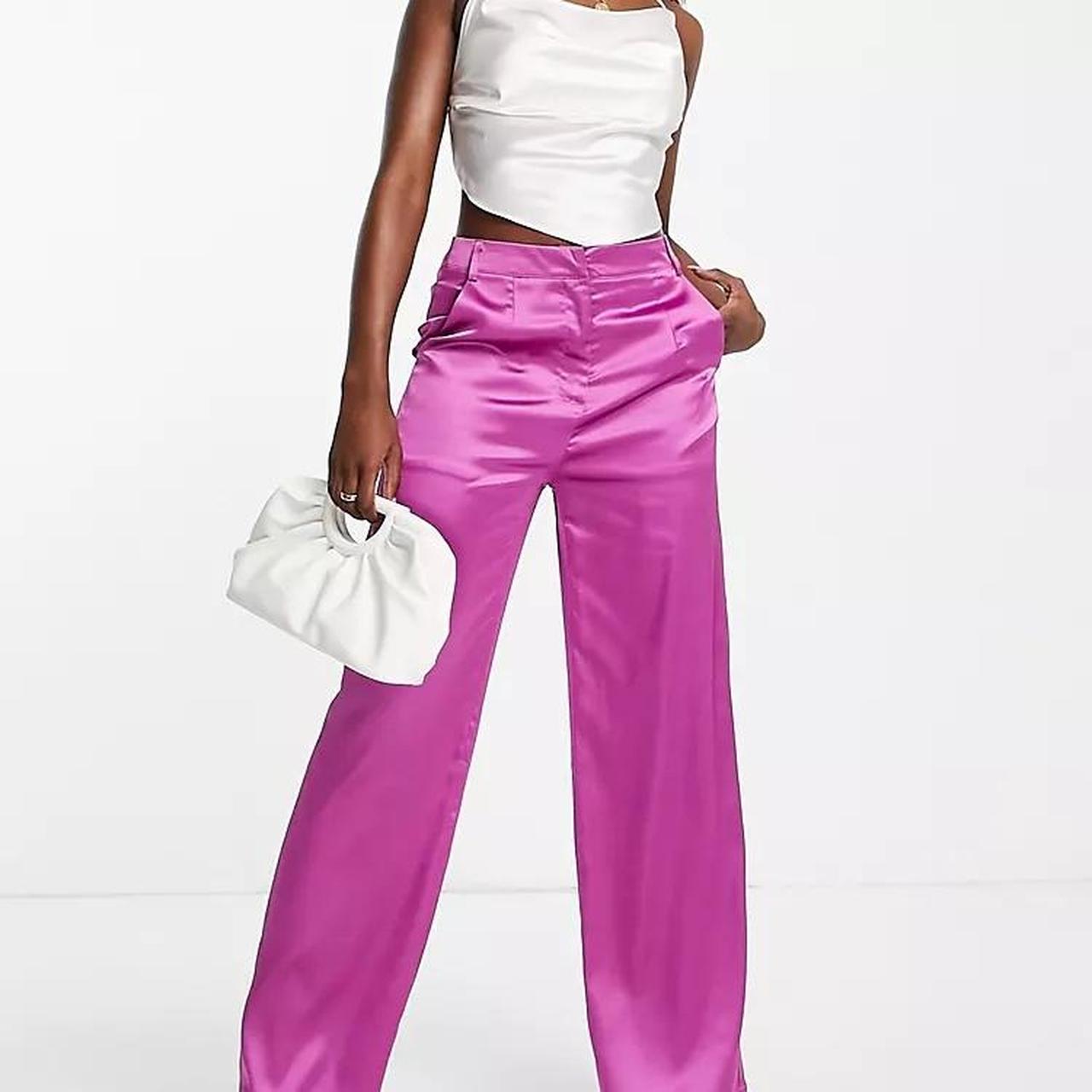 Pink purple satin trousers size 8 Great... - Depop