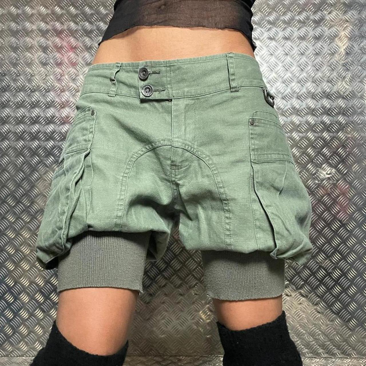 Khaki Green utilitarian Baggy Tapered Cargo Shorts. Depop