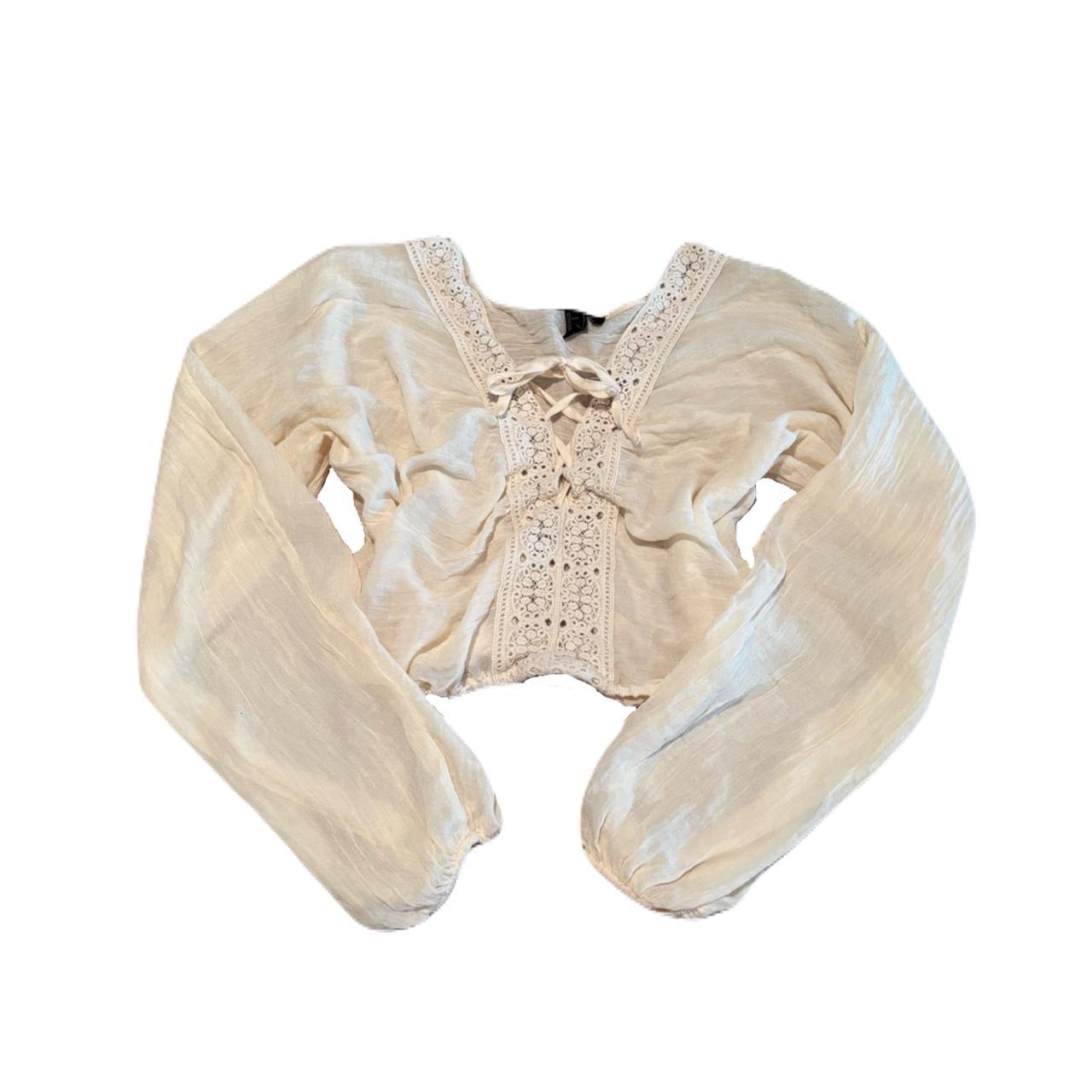 ⋆✴︎˚｡⋆ cream boho lace up top - size large tags:... | Depop, image size:1280x1280