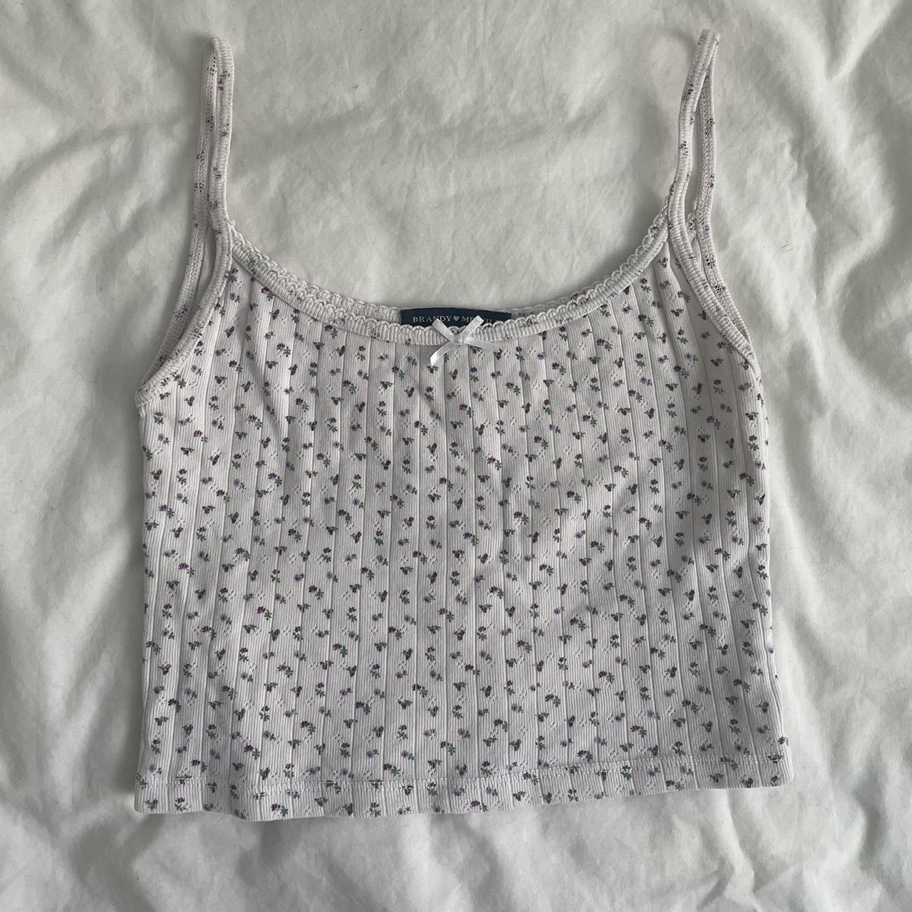 Super cute floral baby pink cropped tank top from... Depop