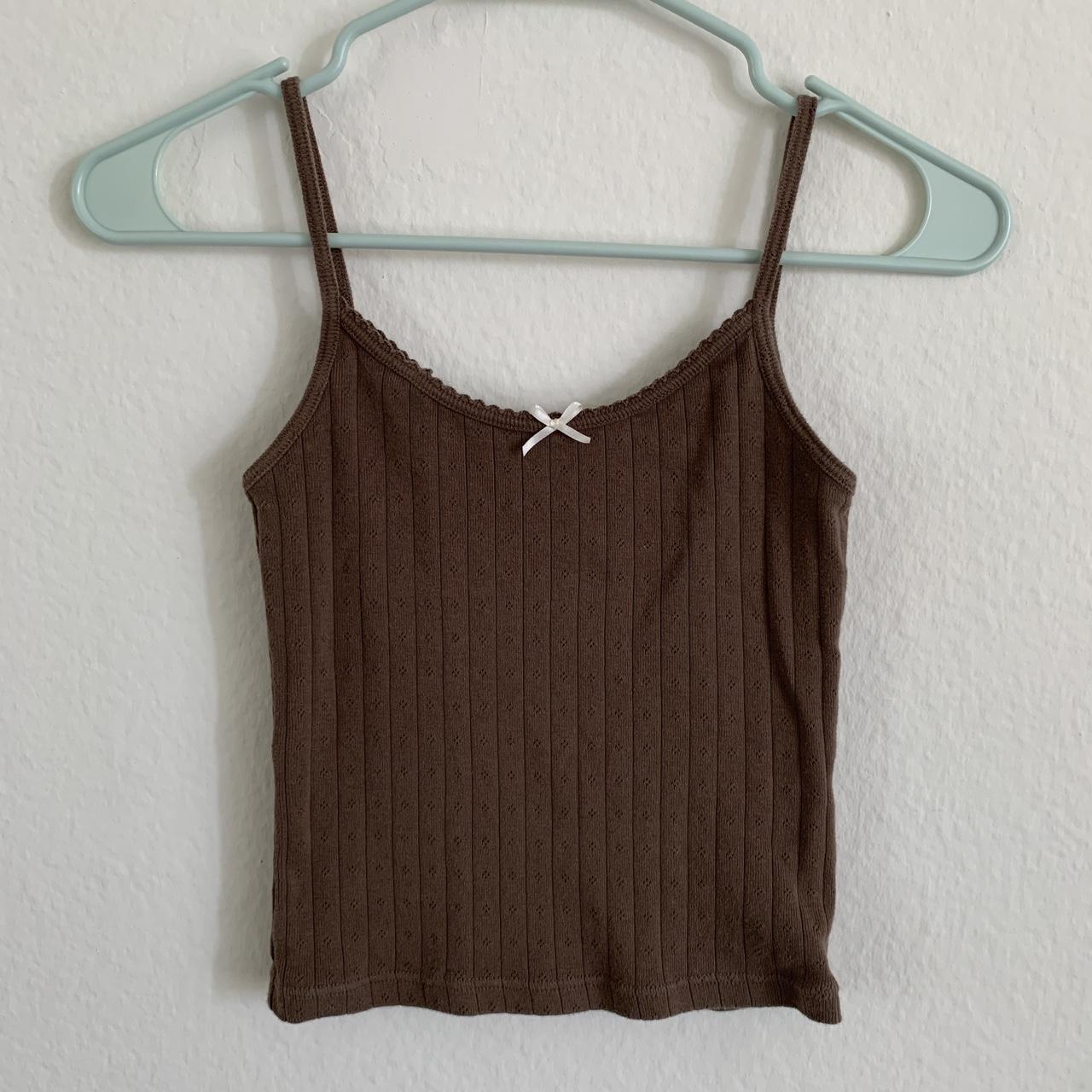 Brandy Melville Brown Spaghetti tank Top Cute white... Depop