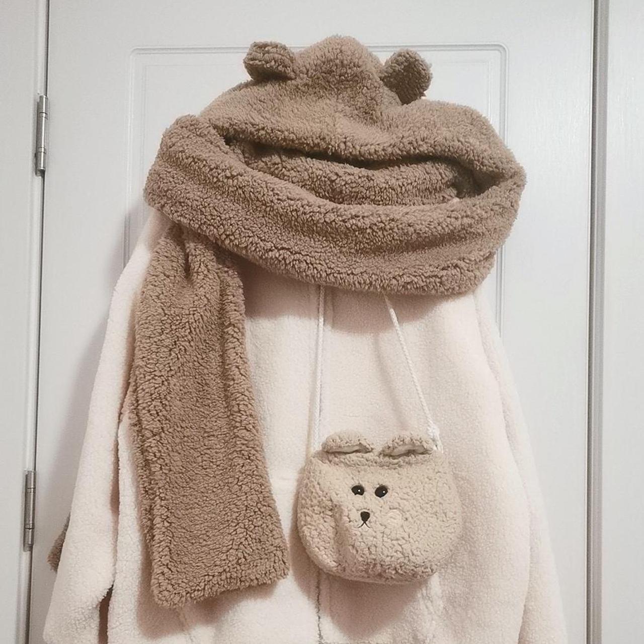 Super soft and warm bear scarf with bear ear hood 🐻... Depop