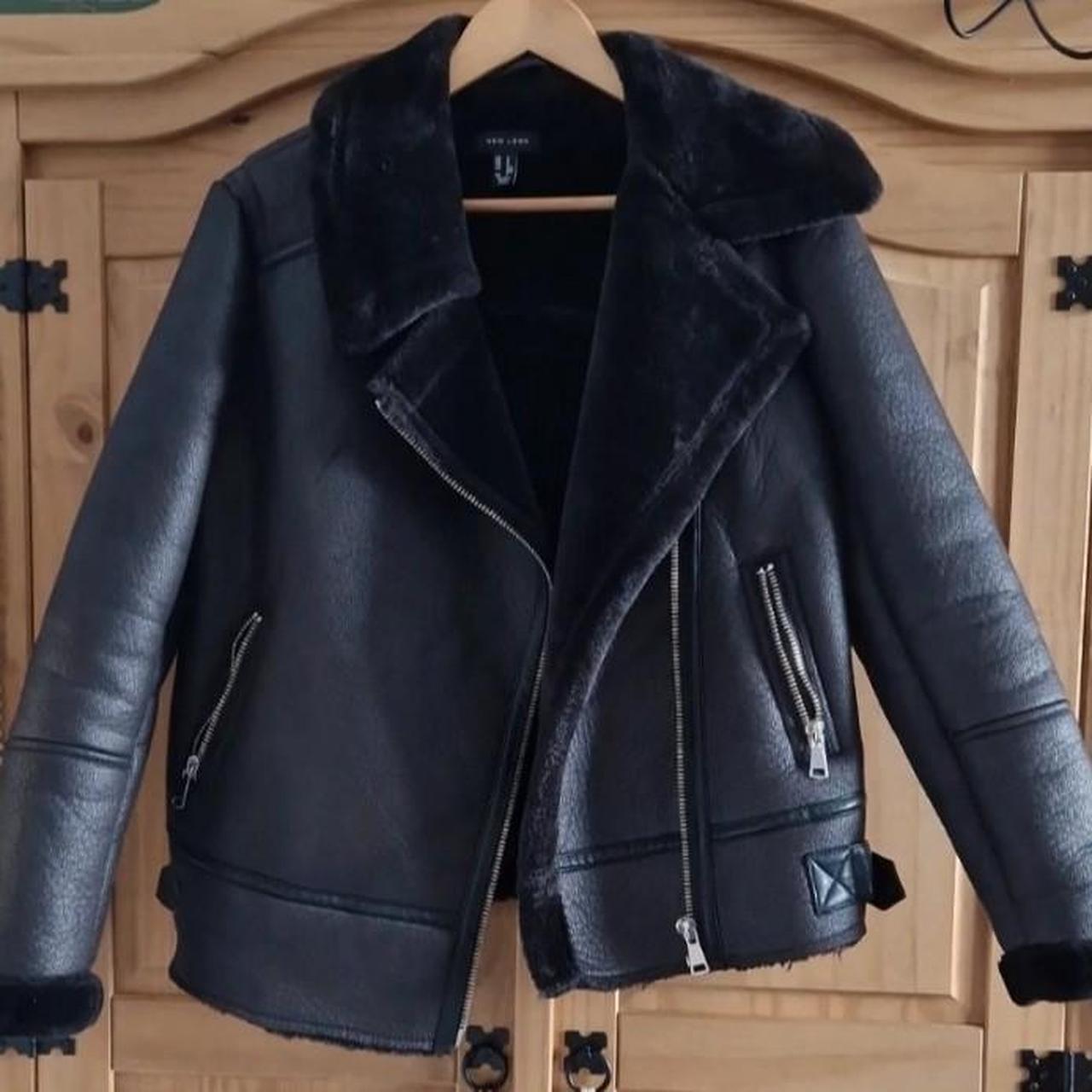 Ladies faux leather jacket. Worn once, size medium - Depop