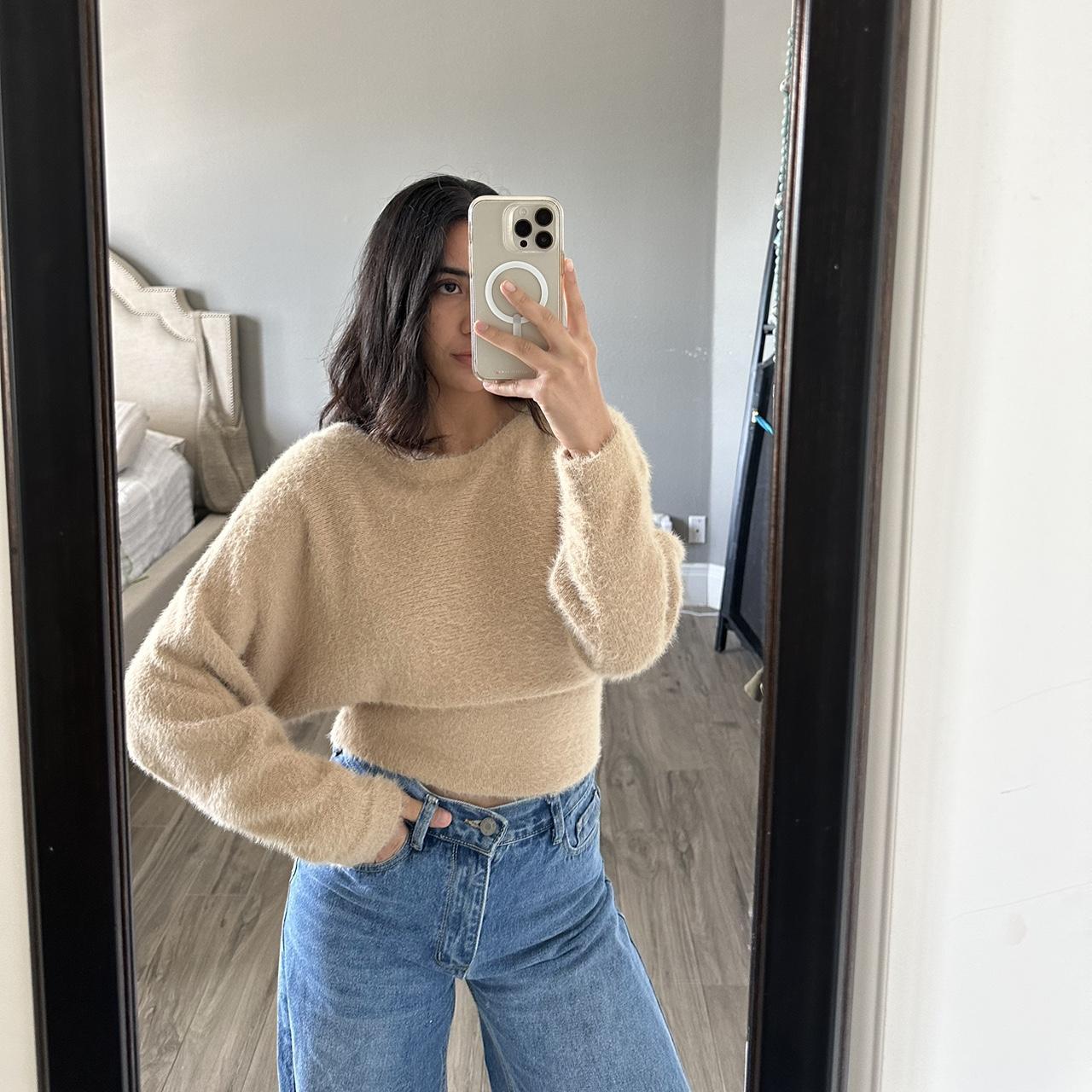 tan fuzzy sweater Depop