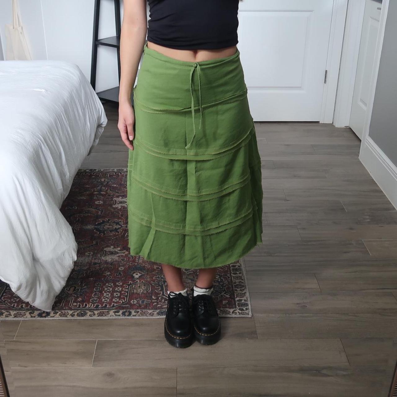 green layered maxi skirt size small the drawstring... - Depop