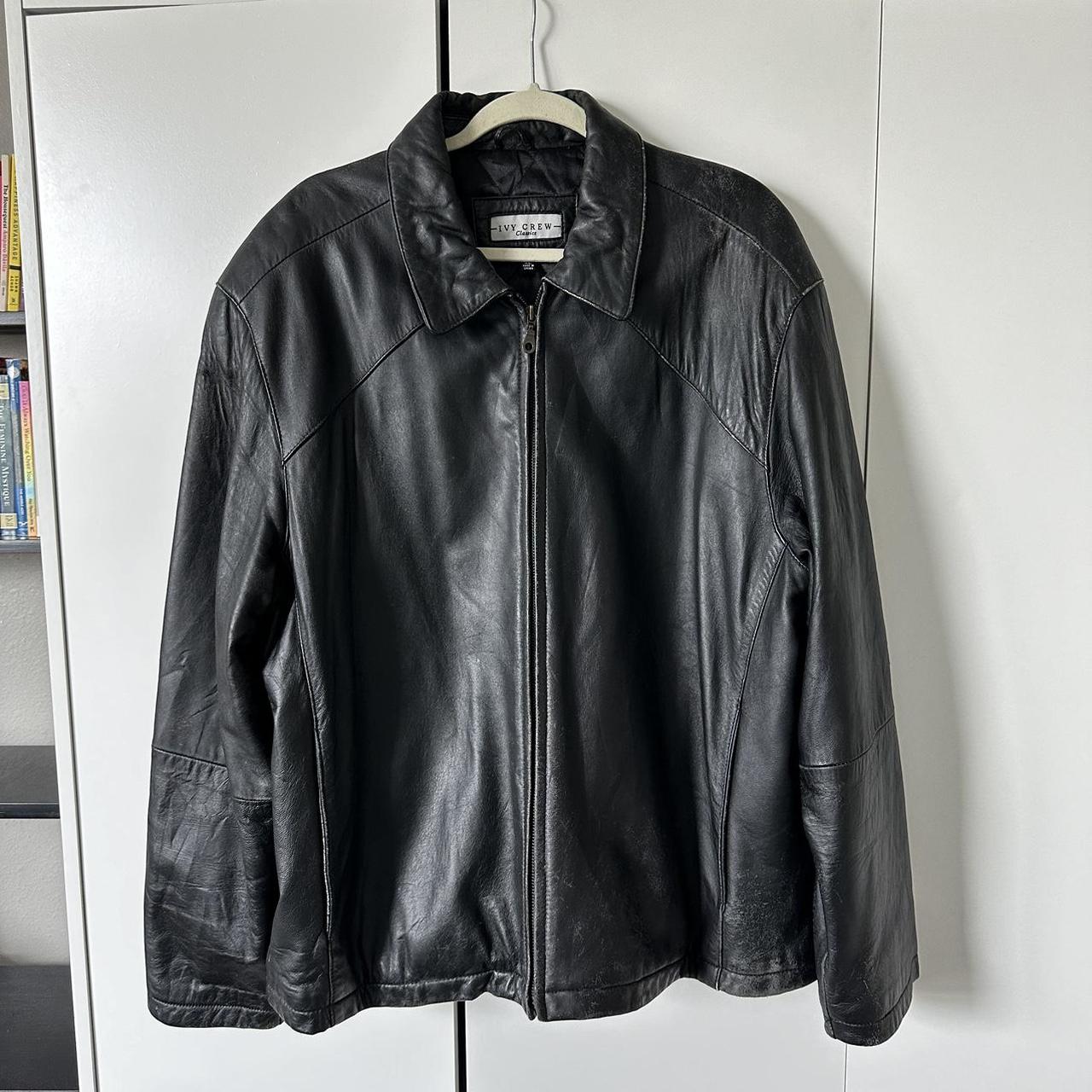 black leather jacket by ivy crew classics size... - Depop