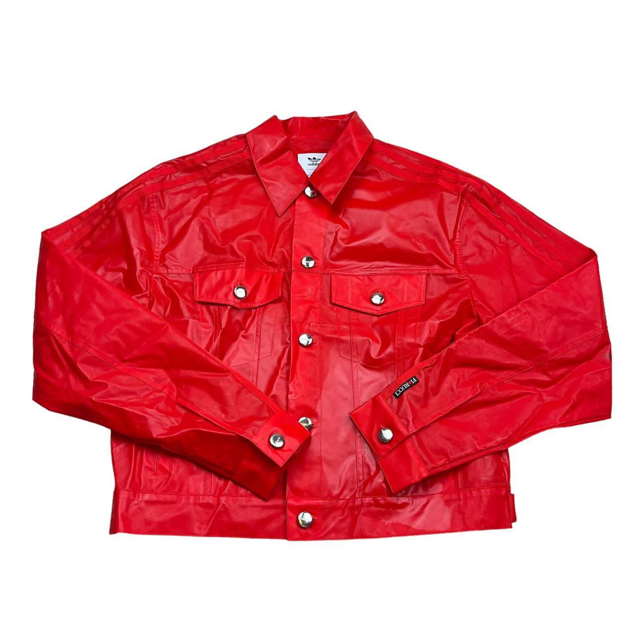 Red leather adidas sale jacket