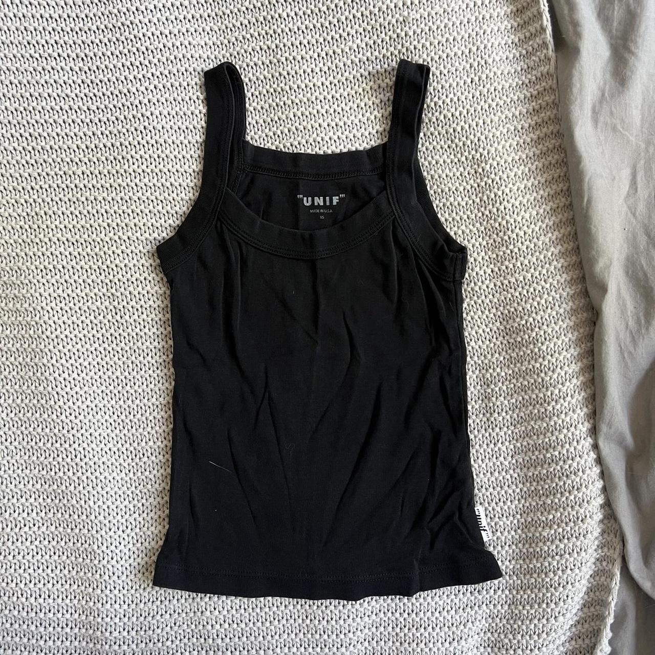 Unif staple tank top in black UNIF flag tag... - Depop