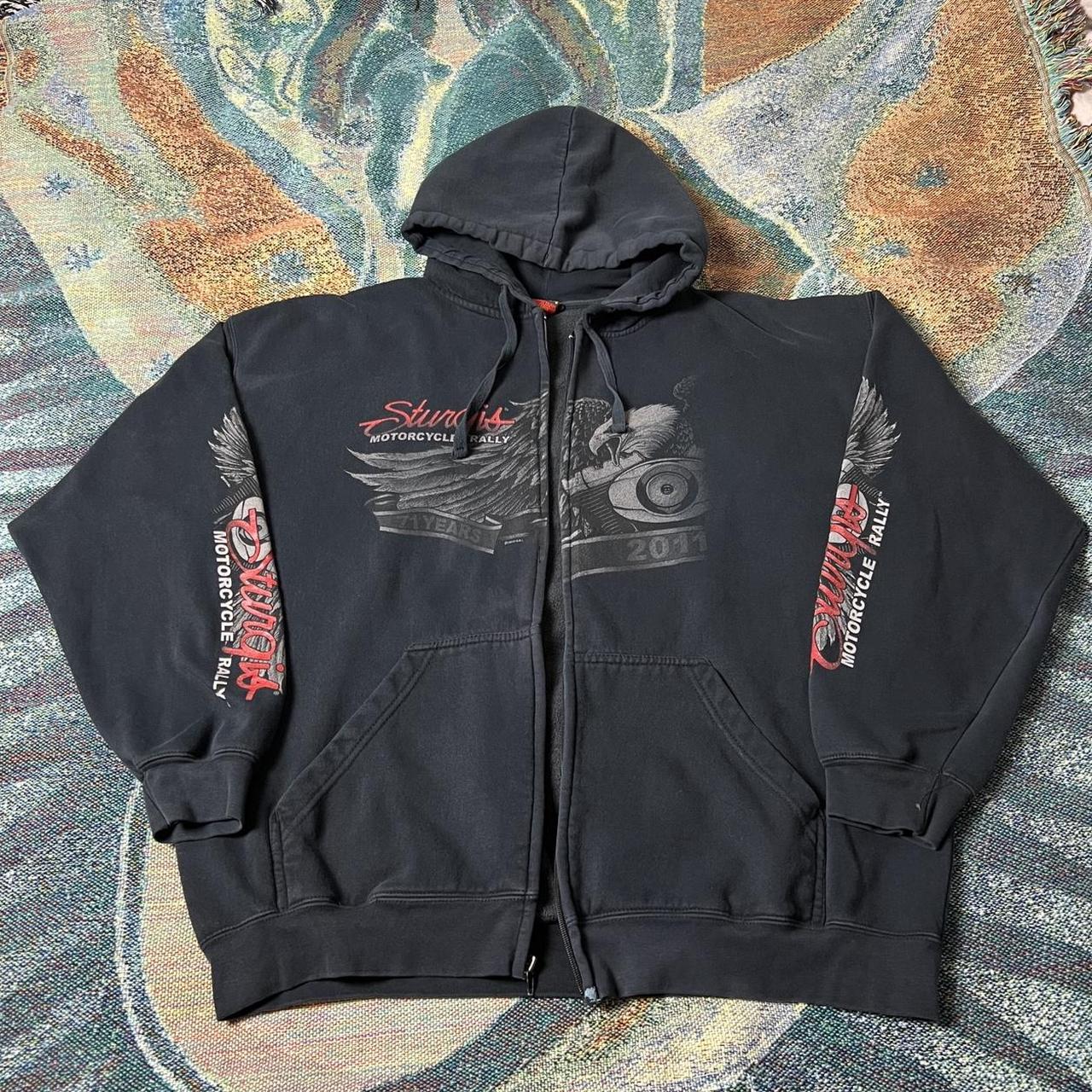 Sturgis biker grunge emo zip up hoodie Missing the... - Depop