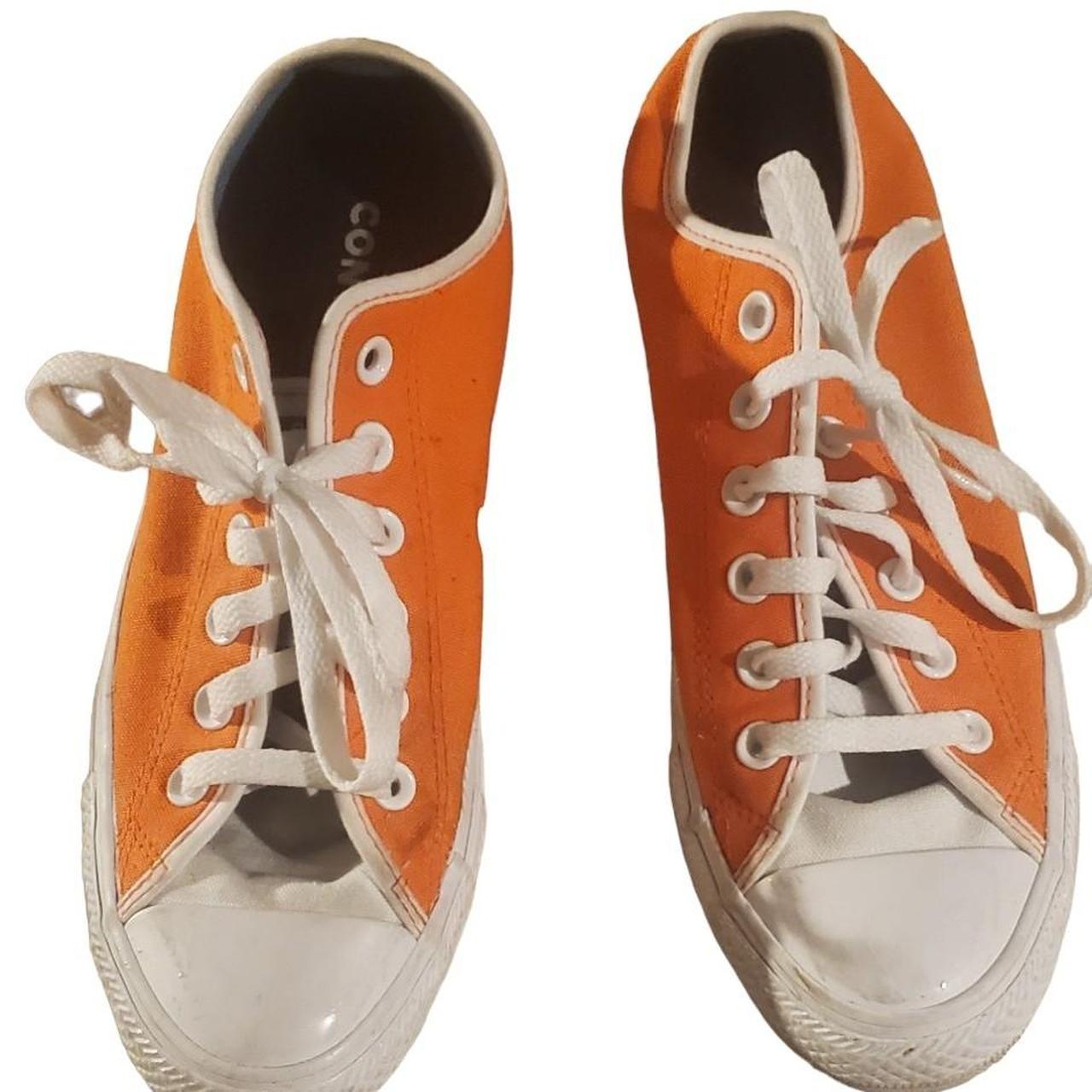 Converse Women's Orange and White Trainers | Depop