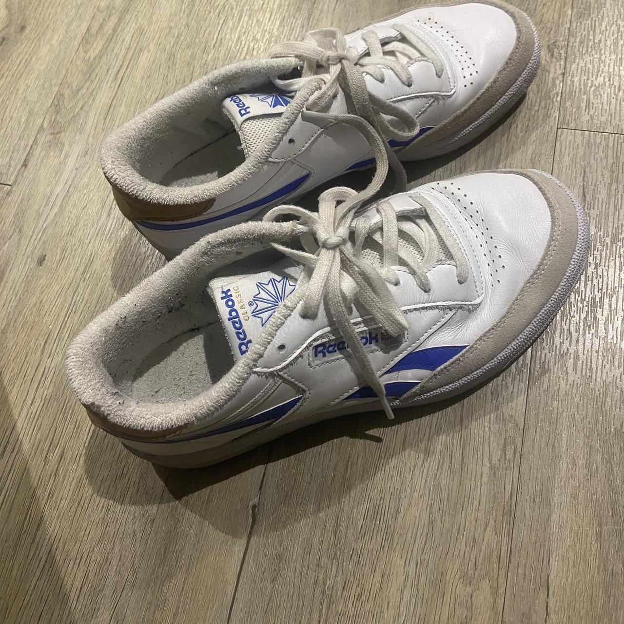 Reebok classic trainers with blue stripe Good... - Depop