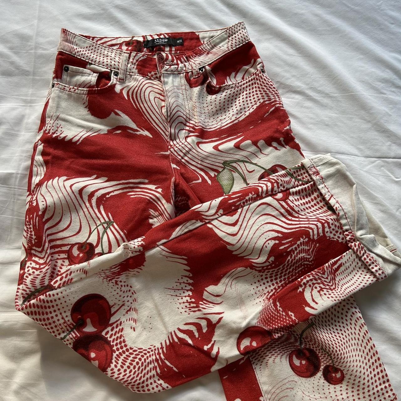 Jaded red cherry print jeans Super cute cherry... - Depop