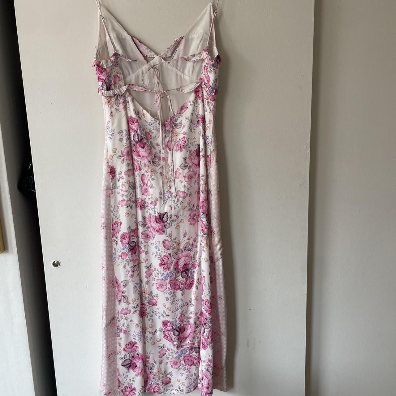 For Love & Lemons Women's Pink and White Dress | Depop