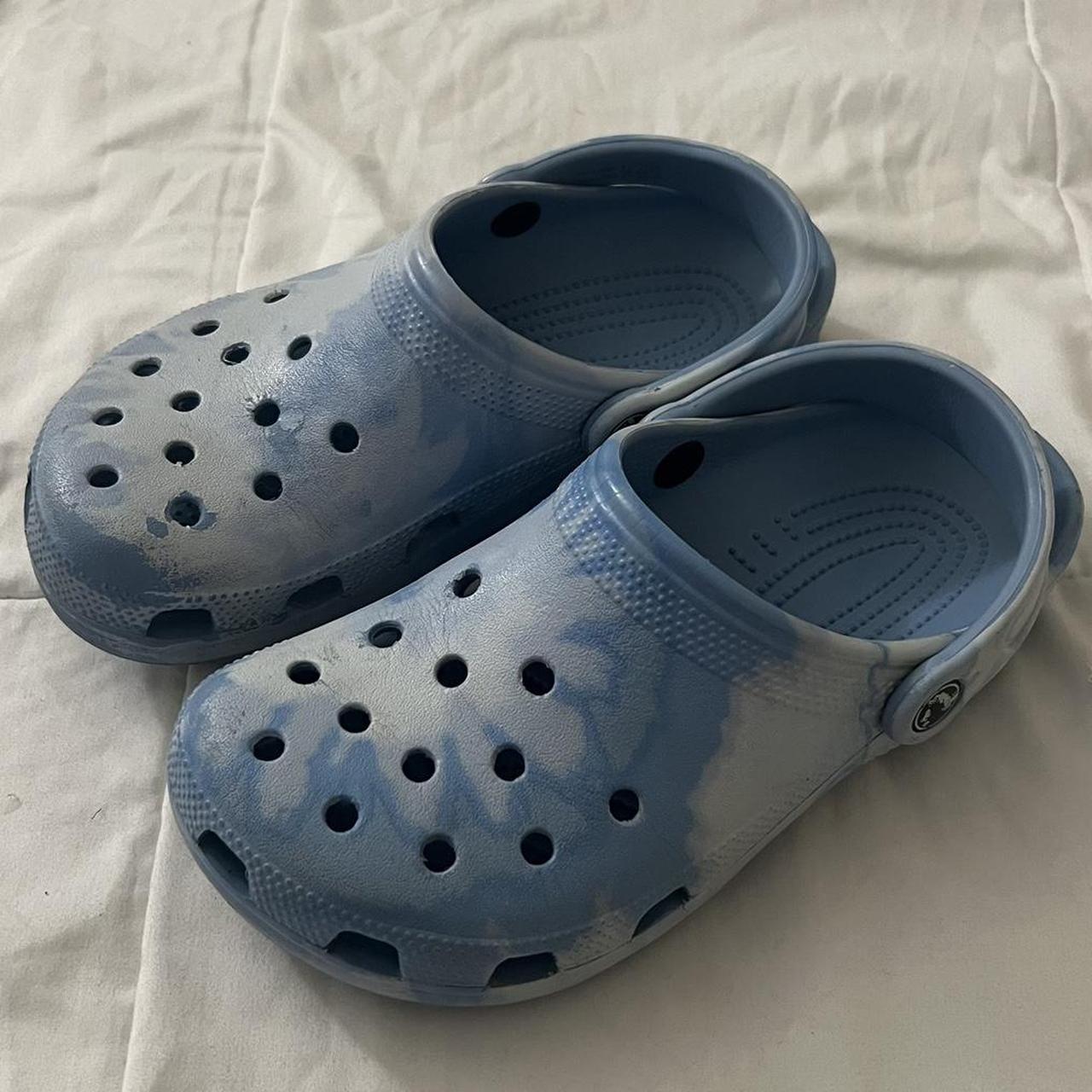 Crocs Women's Blue and White Clogs | Depop