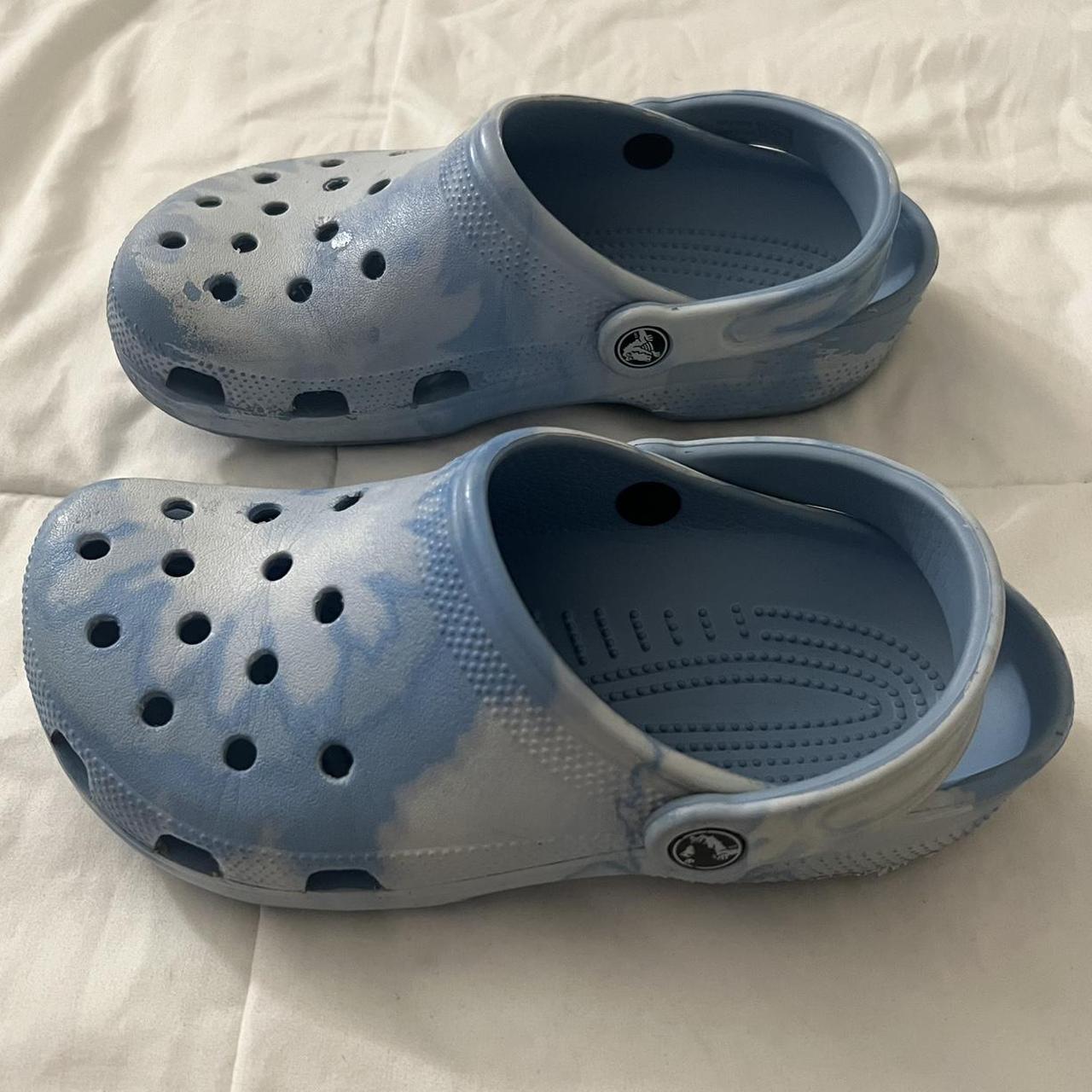 Brand new lime green crocs with white/grey tie dye - Depop