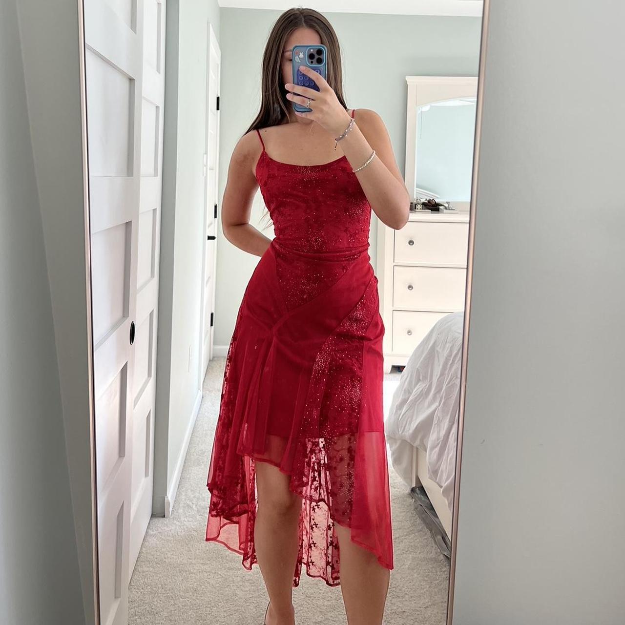 Absolutely gorgeous red mesh embroidered dress. The... - Depop