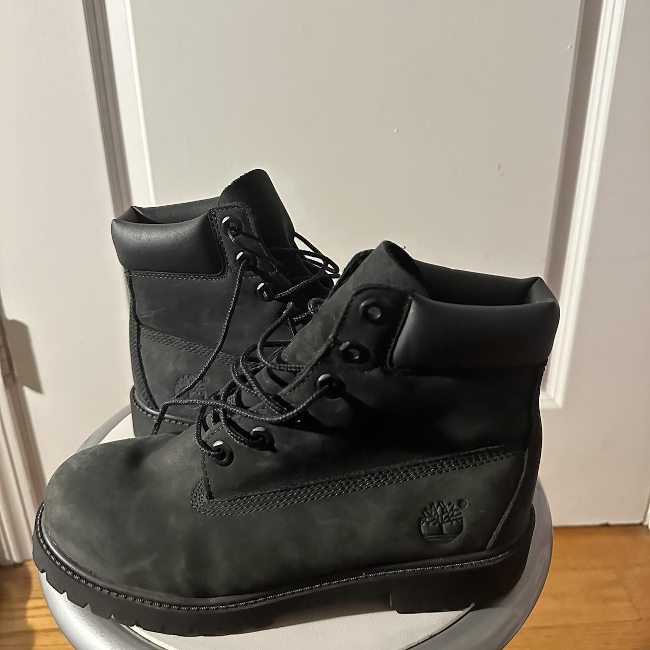 Black timberland boots size 5 Men’s, slightly faded - Depop