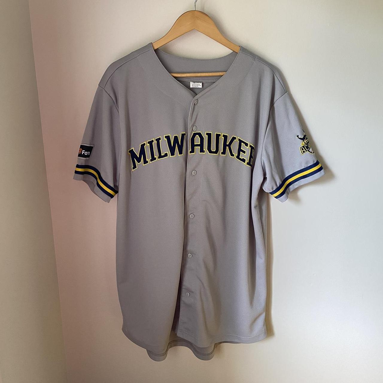 Milwaukee Brewers baseball jersey. Patches on the