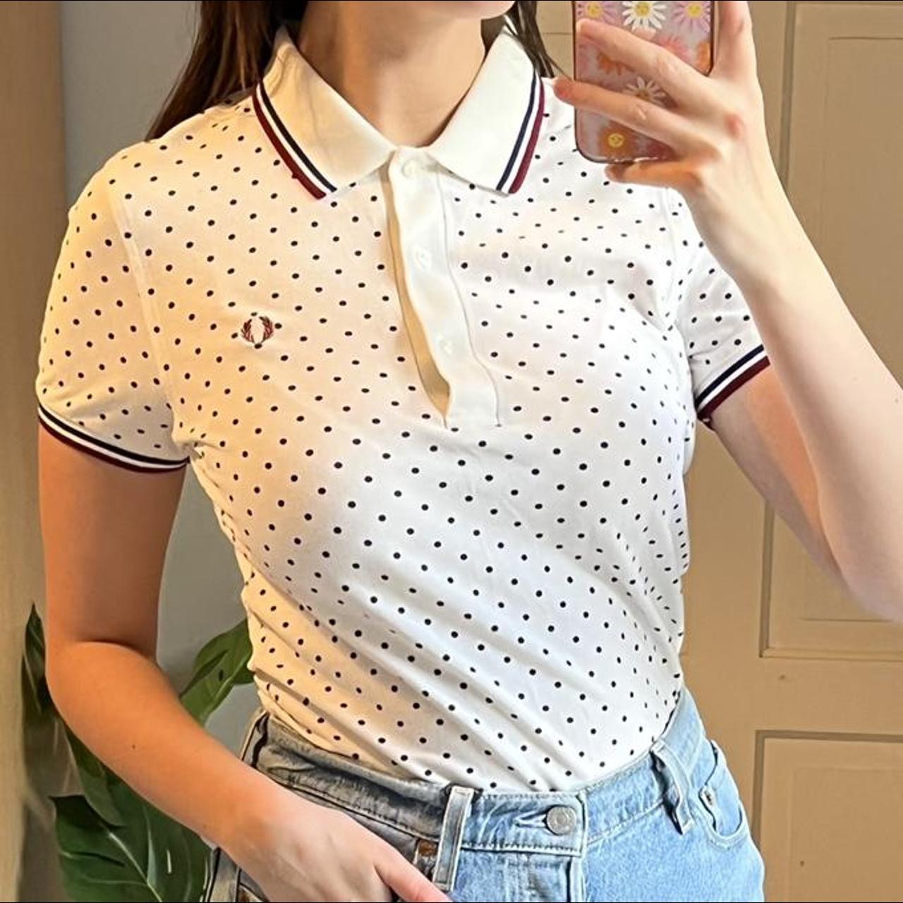 Fred Perry Women's White and Navy Poloshirts Depop
