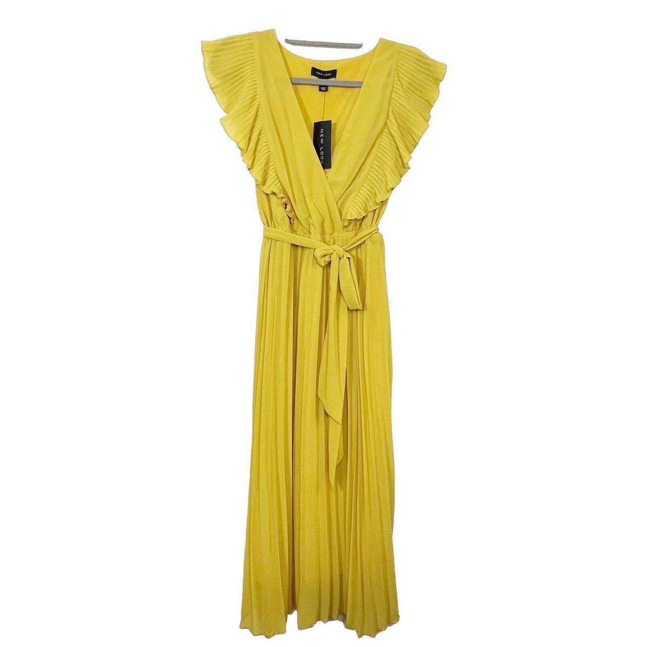 New Look Midi Dress Yellow Pleated V-neck