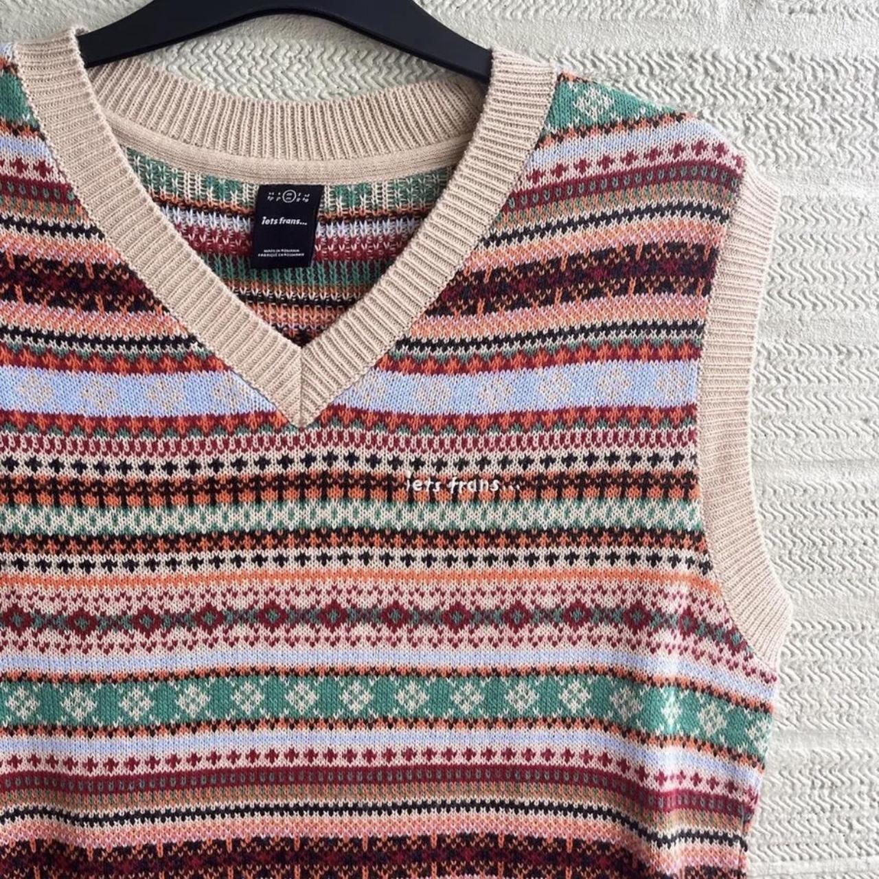 Iets Frans Knit Vest M Jumper Fair Isle Festive V... Depop