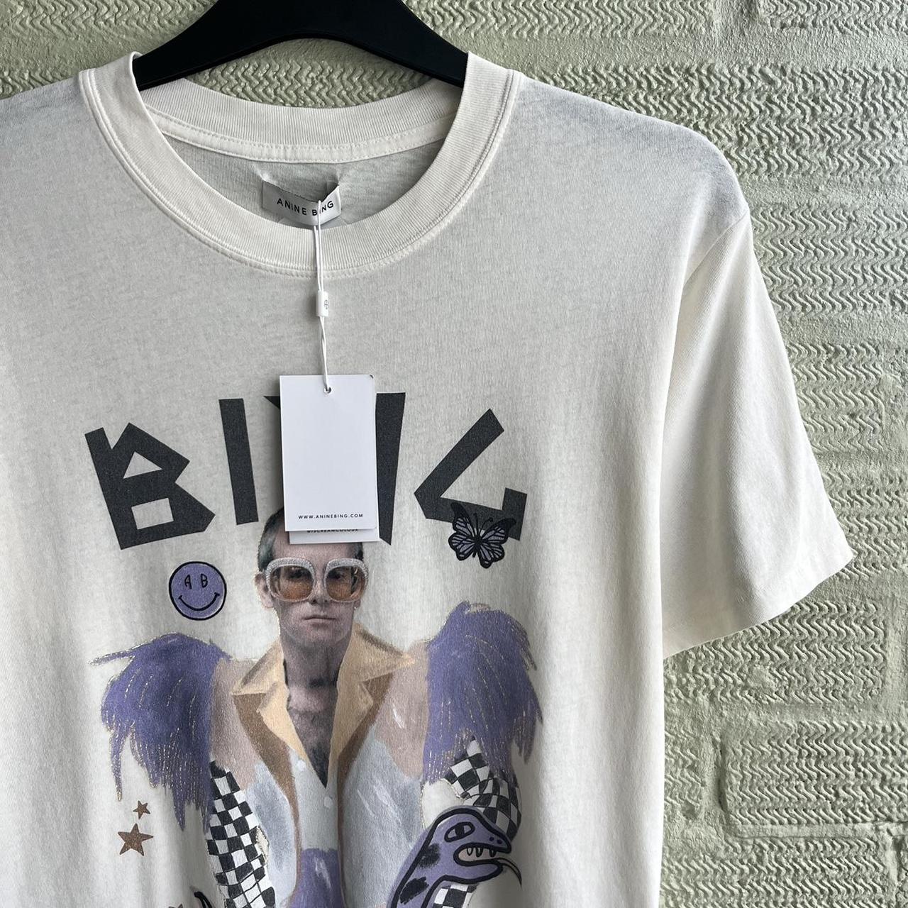 Anine Bing Lili Top Sz M Elton John Logo Tee Cream Depop