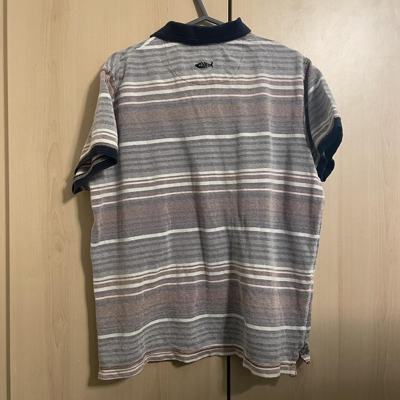 Weird fish ‘inside out’ red white and navy polo... Depop