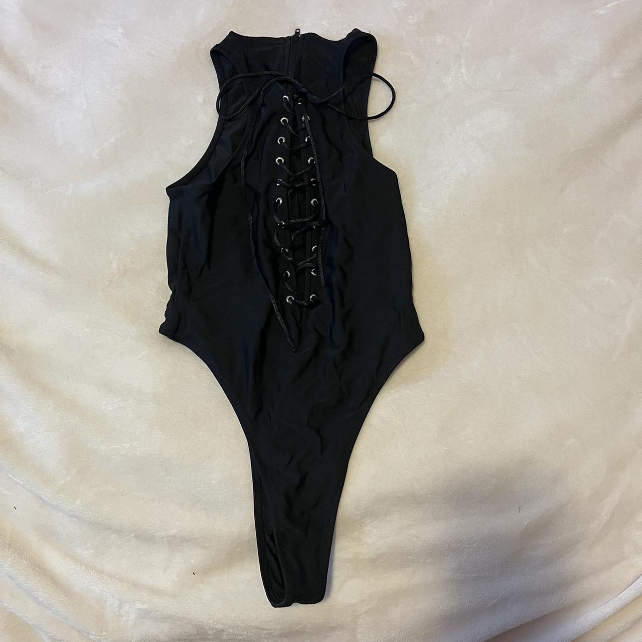 sexy black one-piece lace-up thong swimsuit. worn... - Depop
