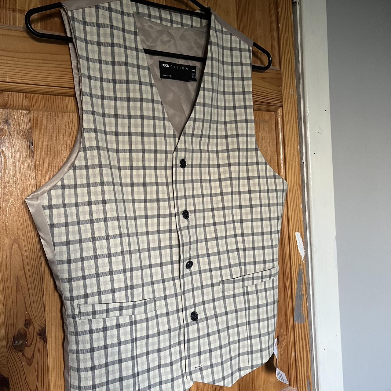 Asos Mens Cream And Grey Waistcoats Vests Depop