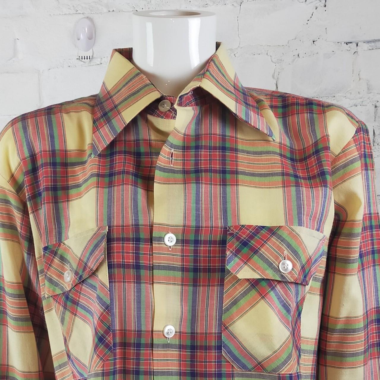 Vintage dagger collar shirt. 1970s.Plaid pattern.... - Depop