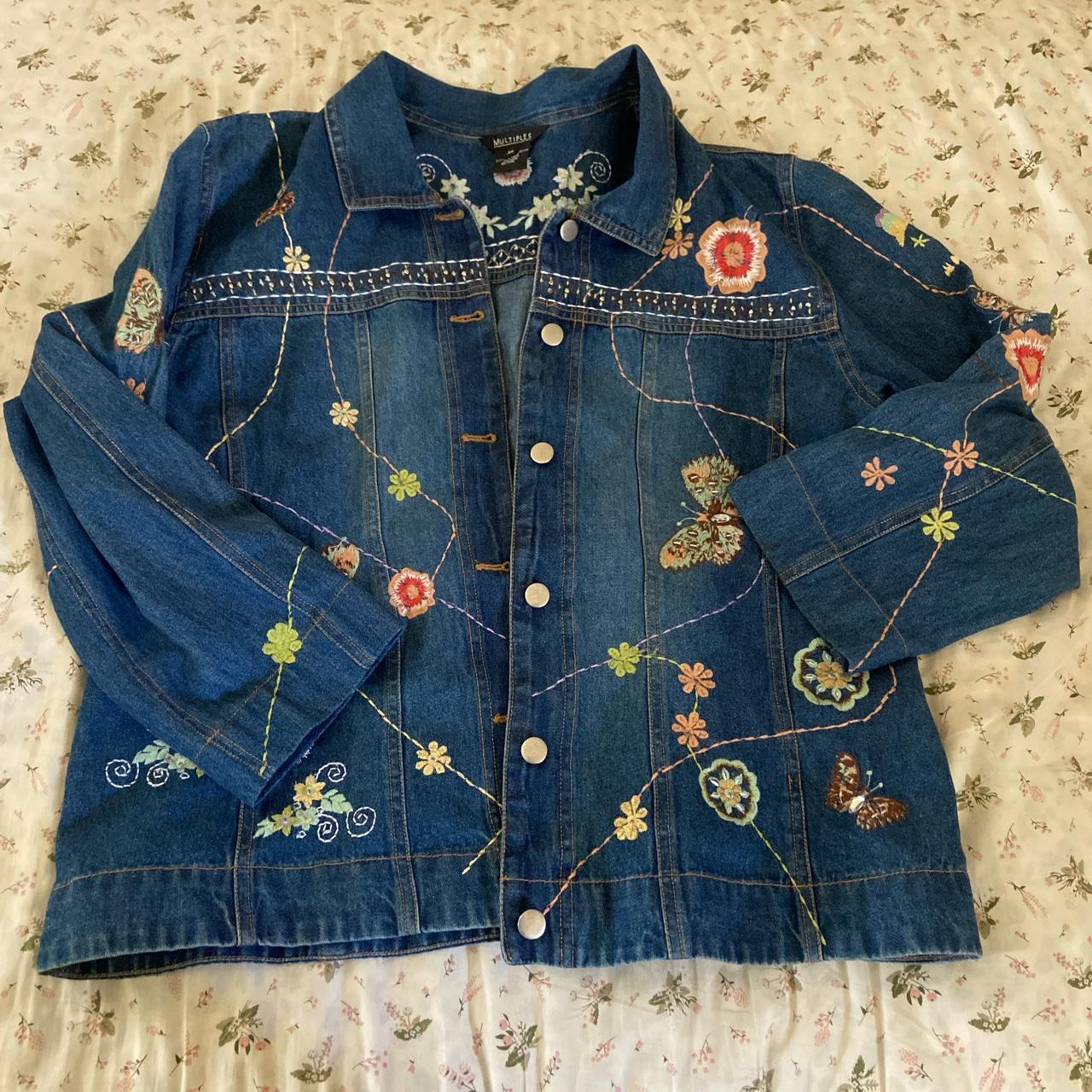 vintage 80s multiples butterfly embroidered denim... - Depop