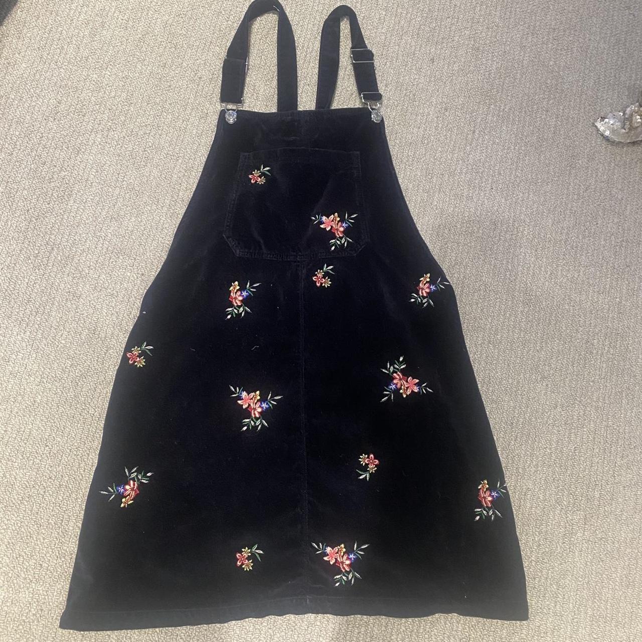 Dungarees dress, black with flowers originally... Depop