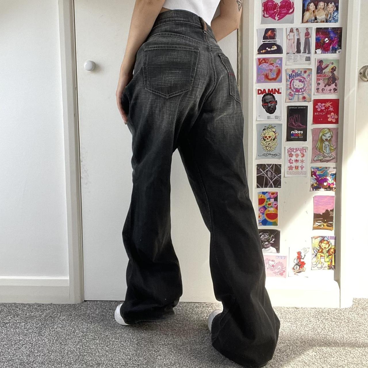 90s y2k FCUK jeans Sick black grey baggy skater... - Depop