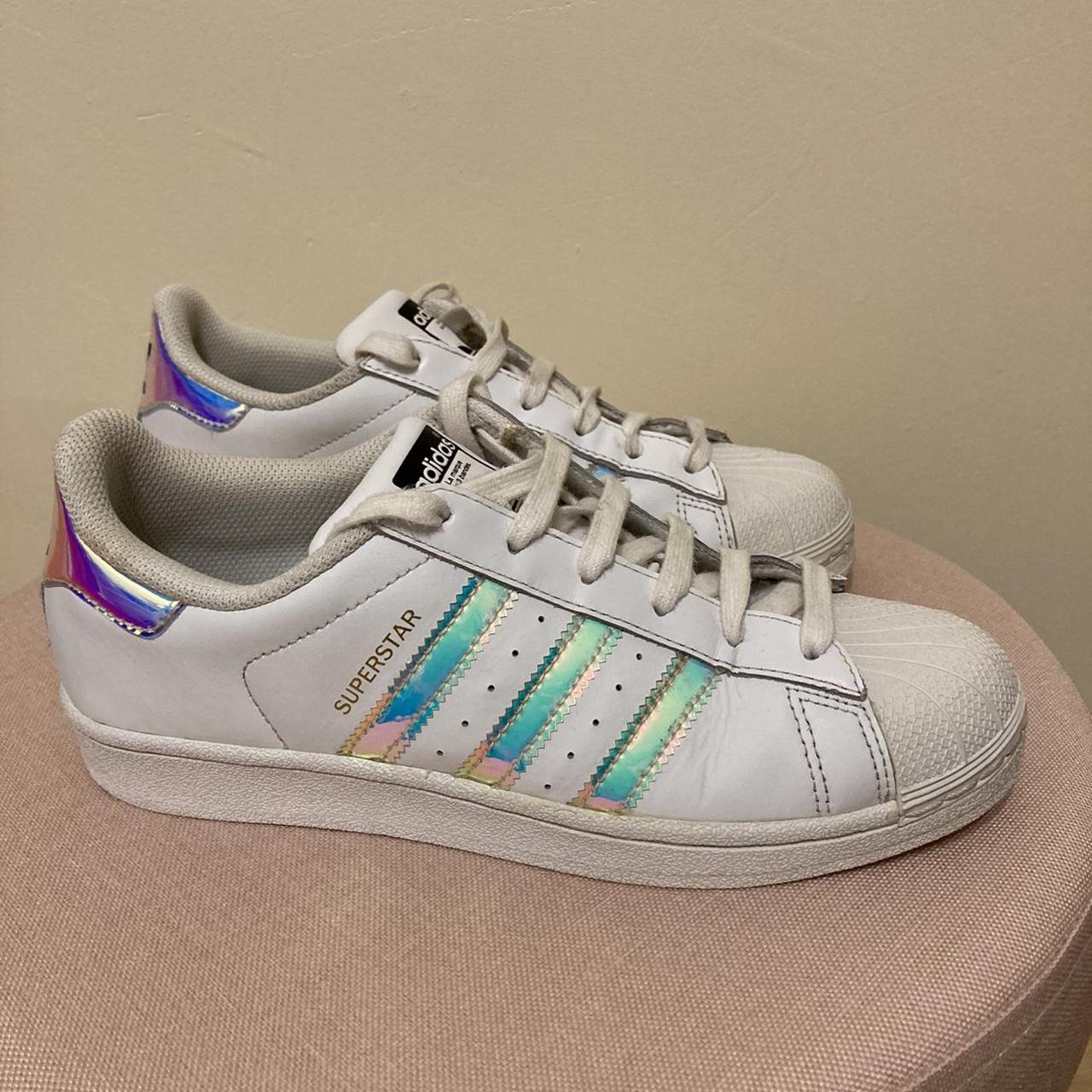 Ladies Adidas Superstar trainers size 5 iridescent... - Depop