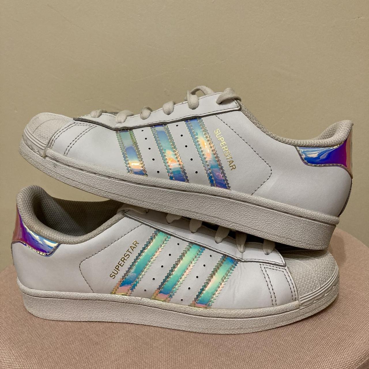 Ladies Adidas Superstar trainers size 5 iridescent... - Depop