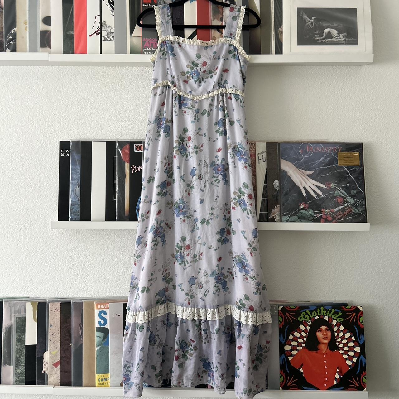 Vintage floral maxi dress with lace trim and tiered... | Depop
