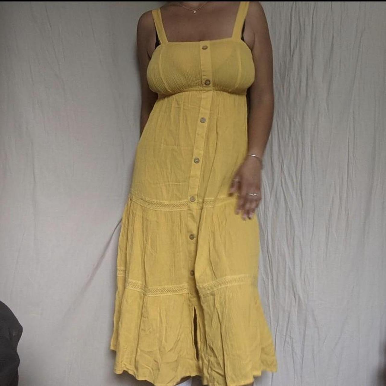 Yellow midi maxi summer dress. Square neck strappy... - Depop