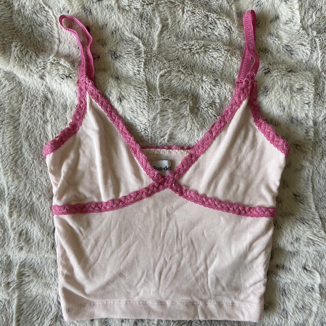 ‼️SALE‼️ monochrome baby pink cropped tank top with... Depop