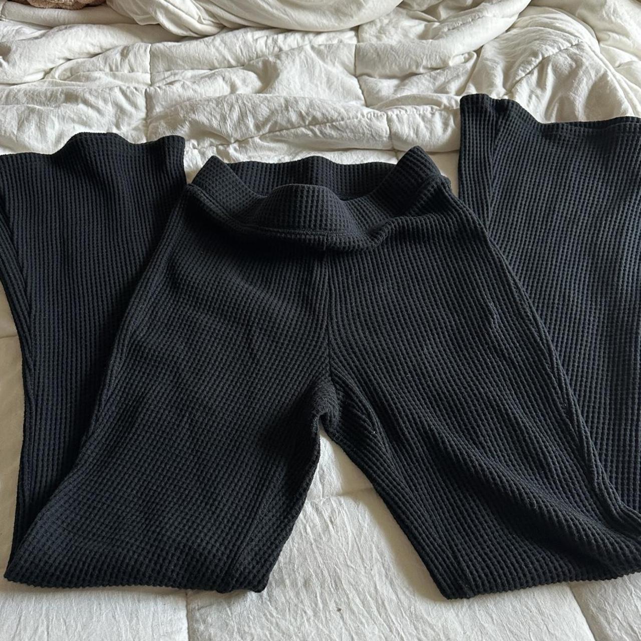 adorable aerie waffle black flare pants in a size... - Depop