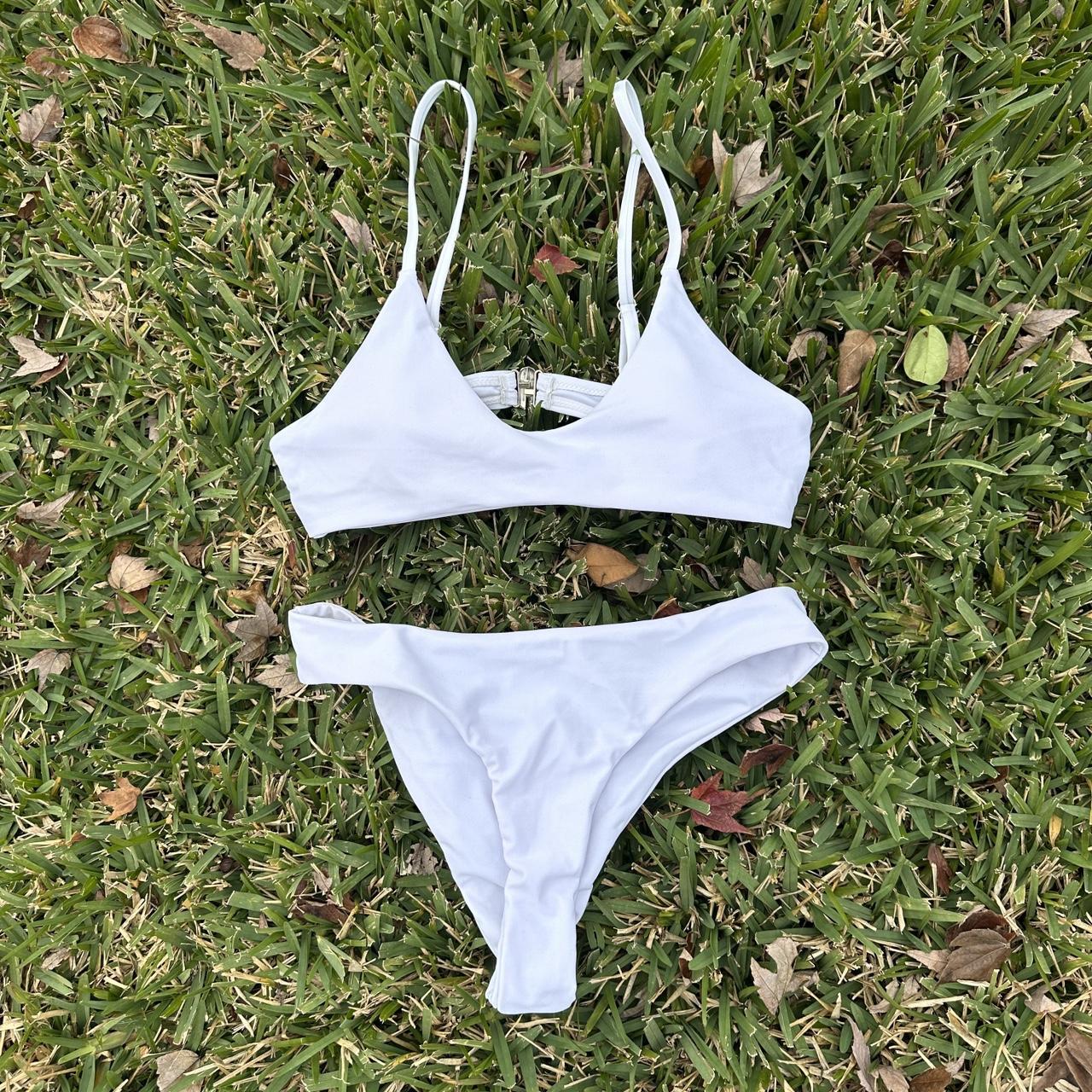 adorable white blackbough bikini in size small never... - Depop