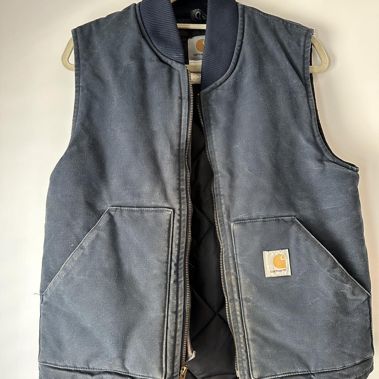 90’s Carhartt vest in Navy. Great wear. Size M - Depop