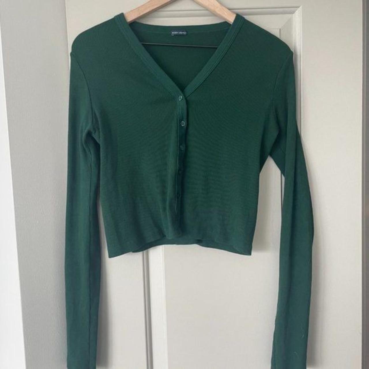 Brandy Melville Green Ribbed Button up Long Sleeve... Depop