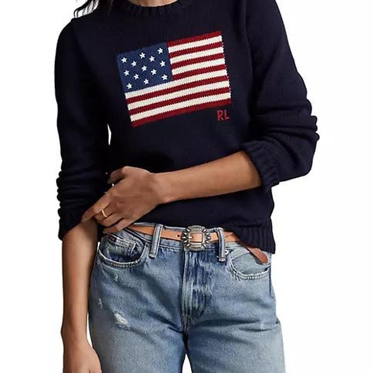 POLO RALPH LAUREN FLAG COTTON CREWNECK SWEATER... - Depop