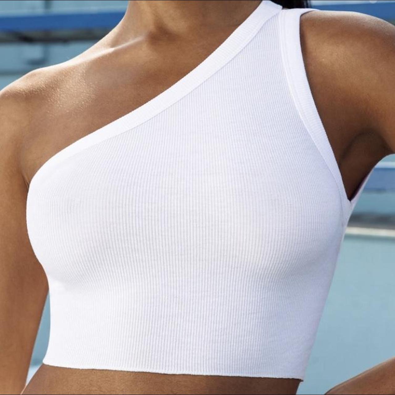 Rise Soft Rib Open Back One Shoulder Crop Top in White