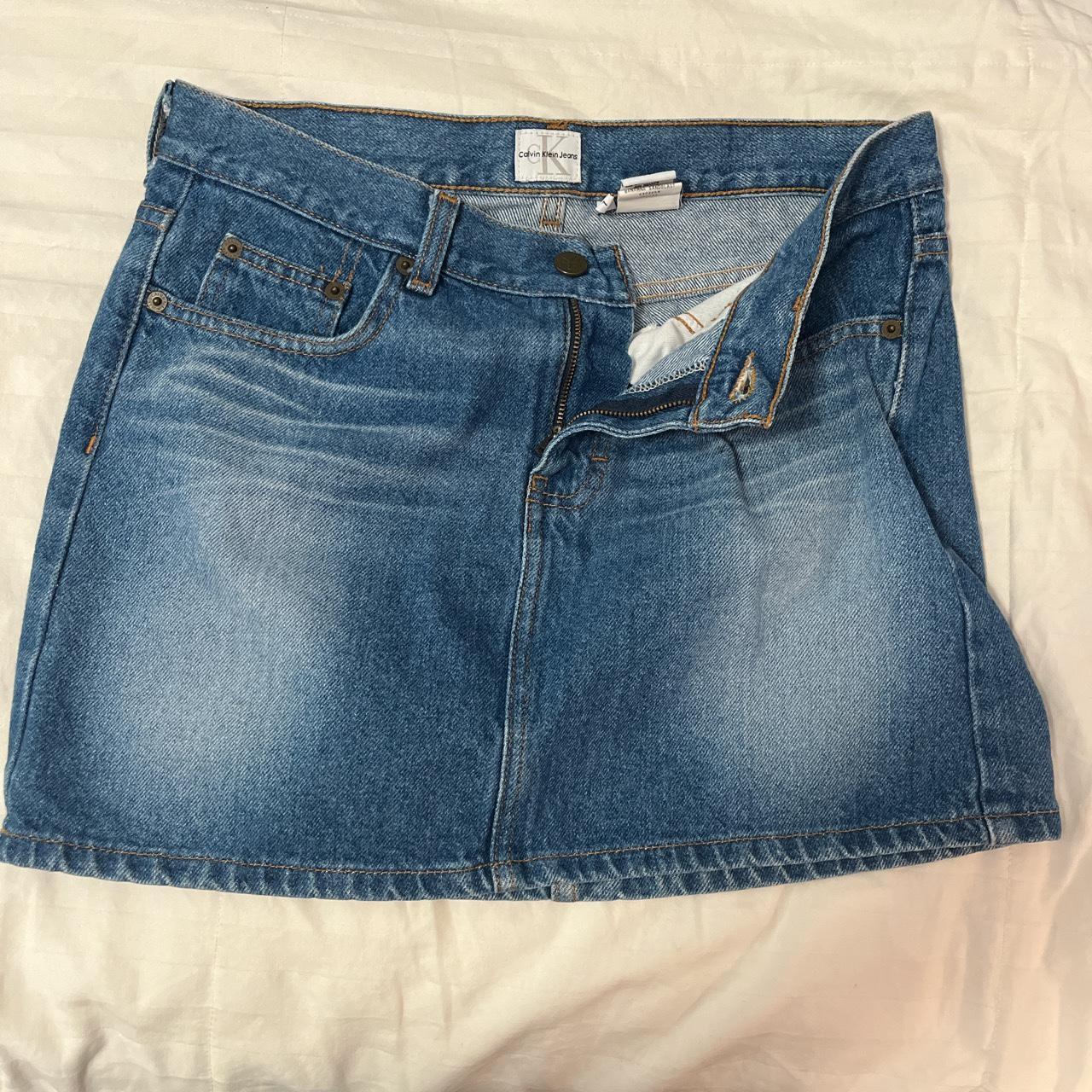 Calvin Klein Jeans Demin Mini Skirt - Medium Wash - Depop
